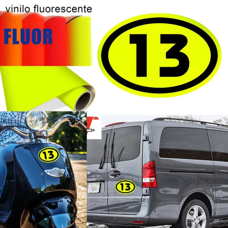 Pegatina de vinilo Numero 13 con fondo fluorescente