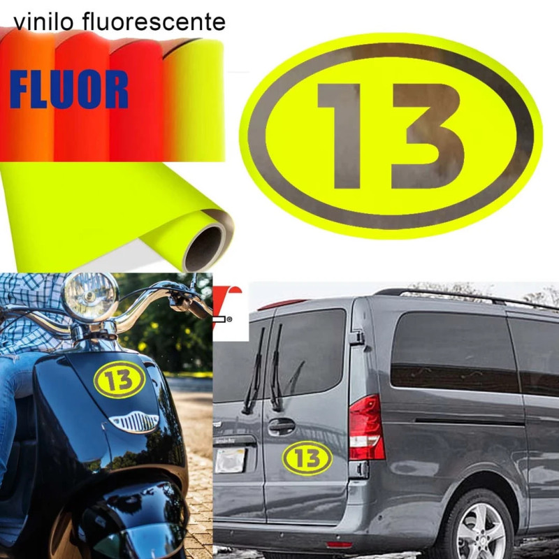 Pegatina de vinilo Numero 13 con fondo fluorescente