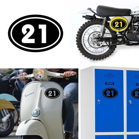 numero 21 versión v02 oval, pegatina de vinilo