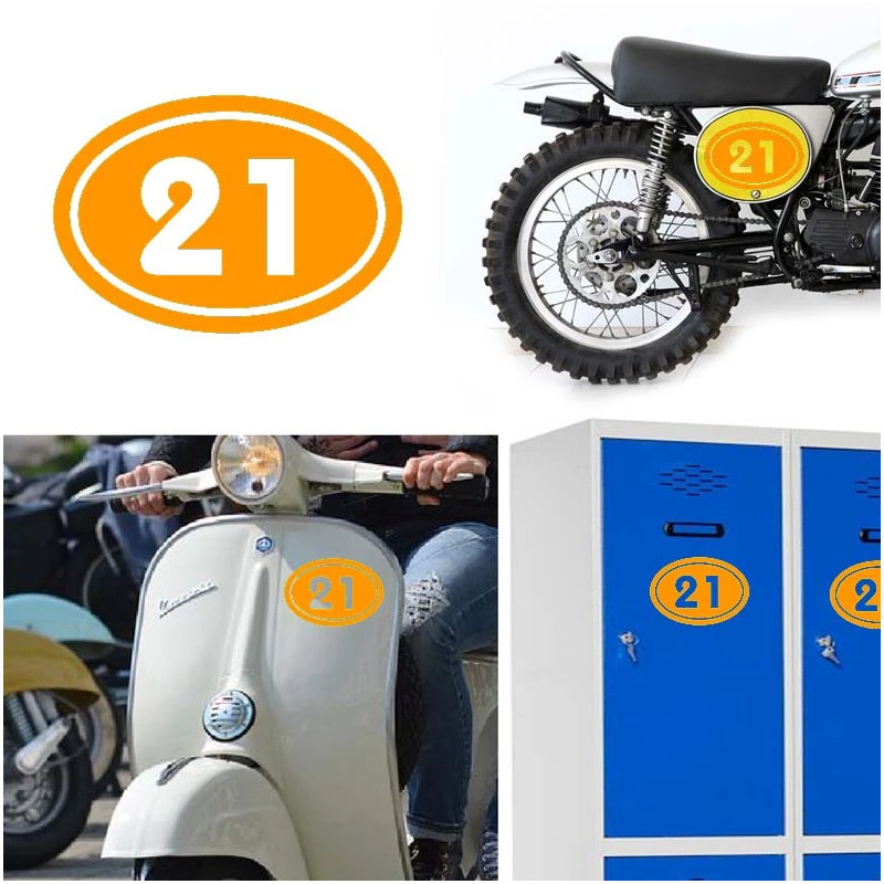 numero 21 versión v02 oval, pegatina de vinilo