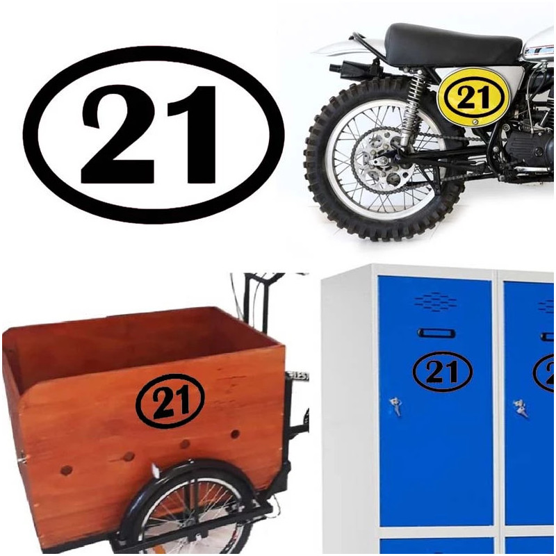 numero 21 versión v1 oval, pegatina de vinilo