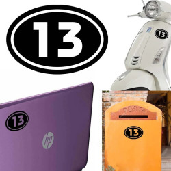 numero 13 versión v02 oval, pegatina de vinilo