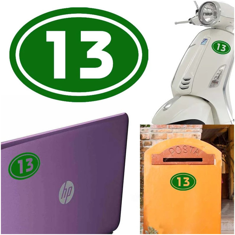 numero 13 versión v02 oval, pegatina de vinilo