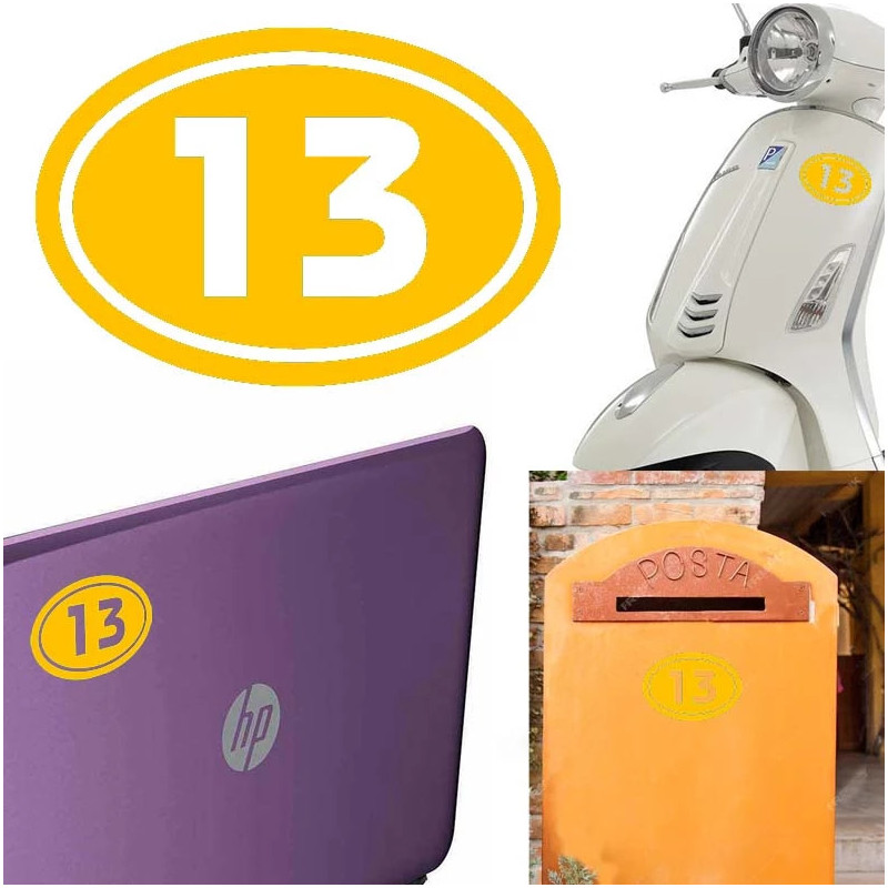 numero 13 versión v02 oval, pegatina de vinilo