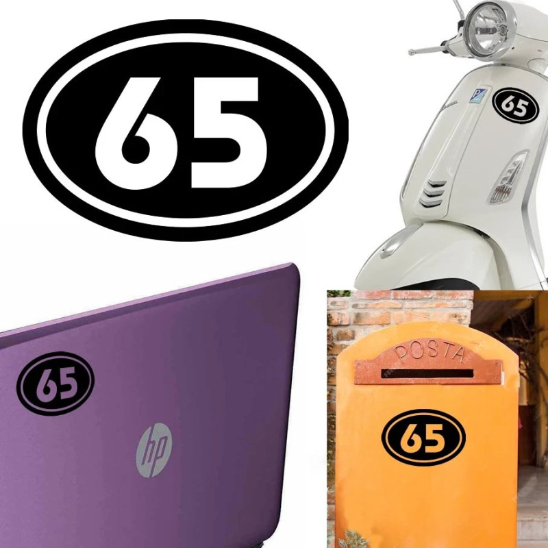 Numero 65 version v02 oval, pegatina de vinilo