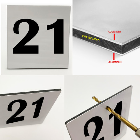 NUMERO 21 Cartel panel sandwich 3 mm,  (aluminio+polietileno+aluminio)