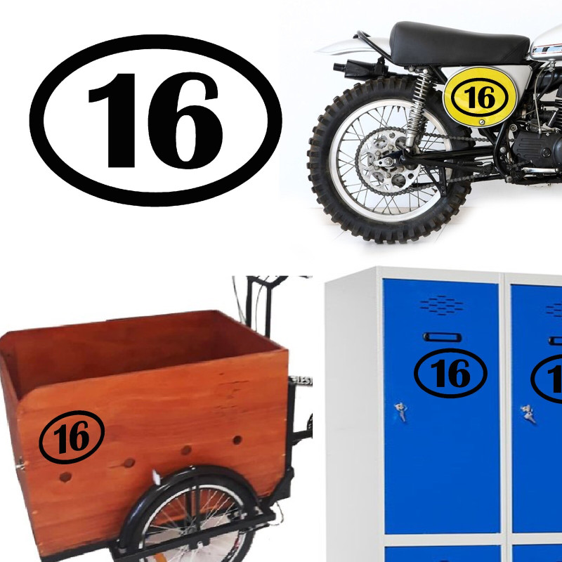 Numero 16 v1 oval, pegatina de vinilo