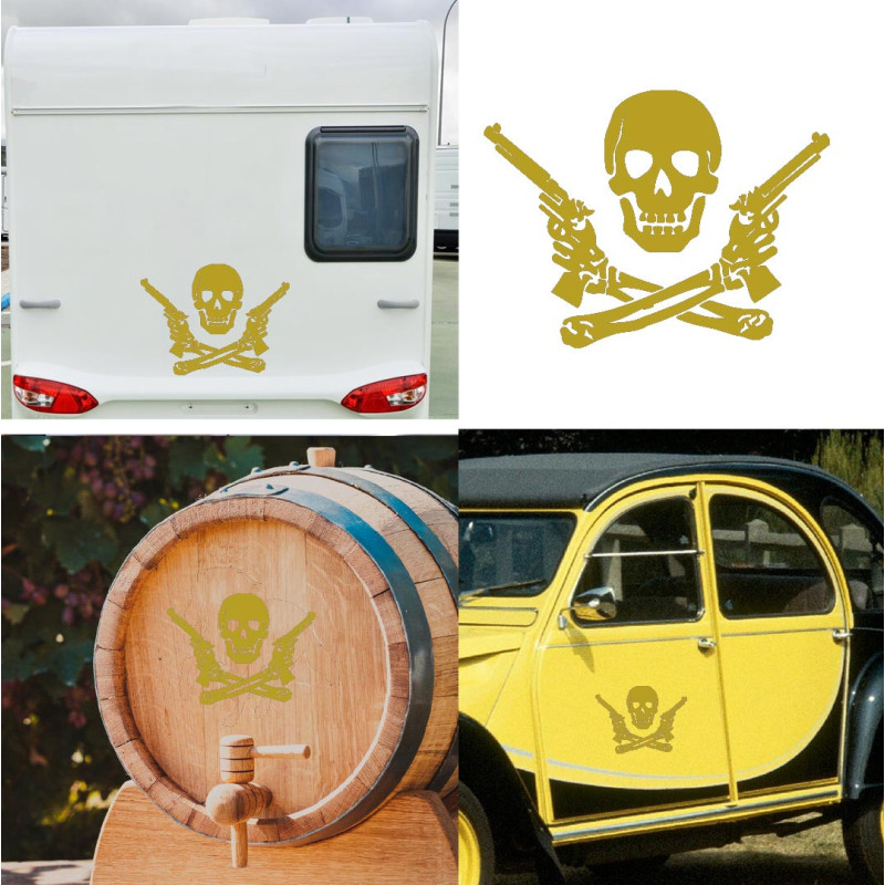 Calavera Pirata GUN, pegatina de vinilo