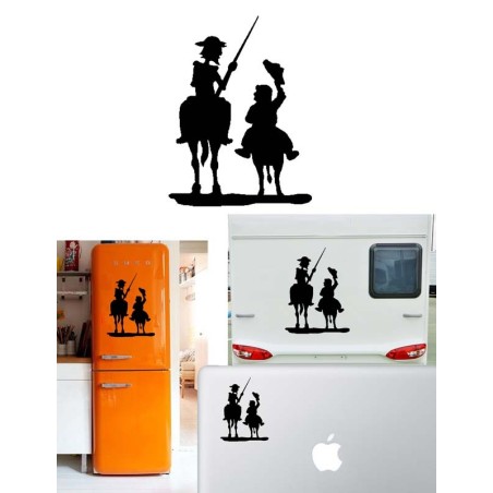 Don Quijote y Sancho, pegatina de vinilo versión saludo izquierda