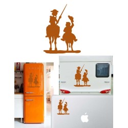 Don Quijote y Sancho, pegatina de vinilo versión saludo izquierda