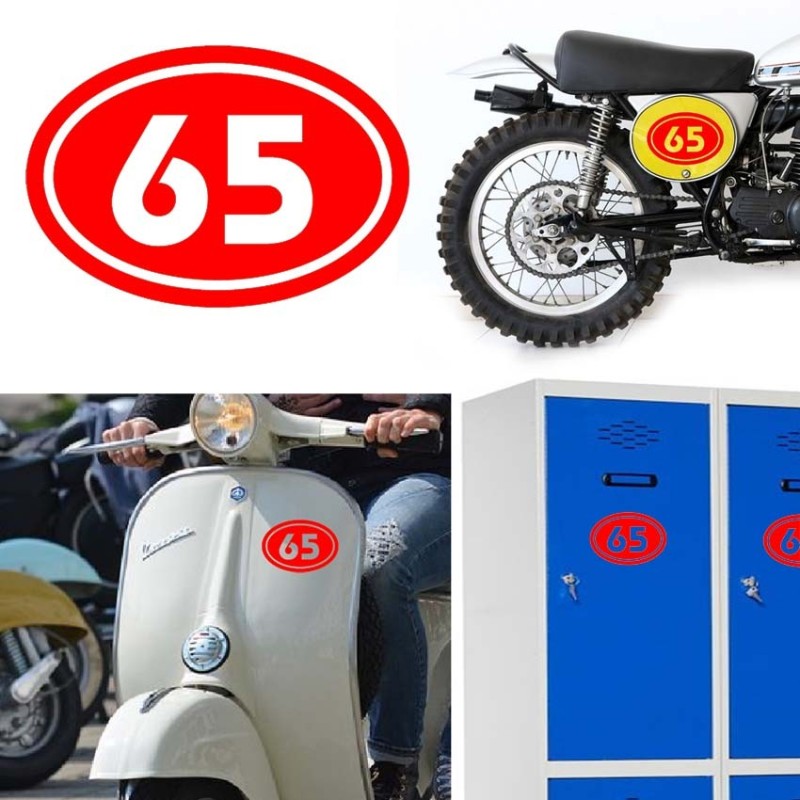 Numereo 65 oval versión v02, pegatina de vinilo